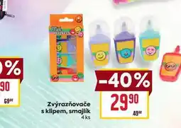 Billa Zvýrazňovače s klipem, smajlík 4 ks nabídka