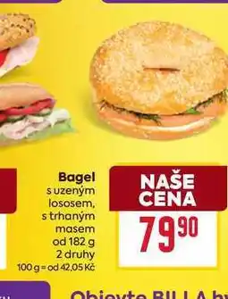 Billa Bagel s uzeným lososem, s trhaným masem od 182 g nabídka