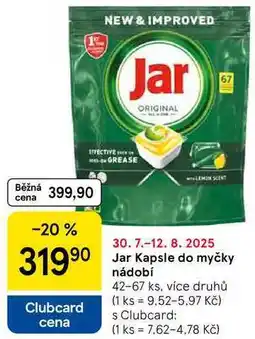 Tesco Jar Kapsle do myčky nádobí, 42-67 ks, více druhů nabídka