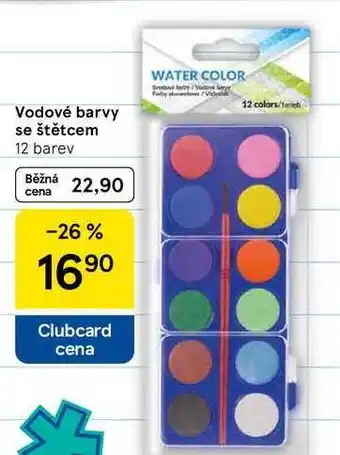 Tesco Vodové barvy se štětcem, 12 barev nabídka