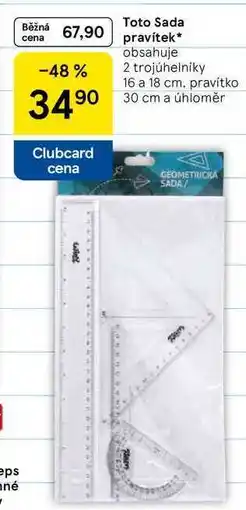Tesco Toto Sada pravítek, obsahuje 2 trojúhelníky 16 a 18 cm, pravítko 30 cm a úhloměr nabídka