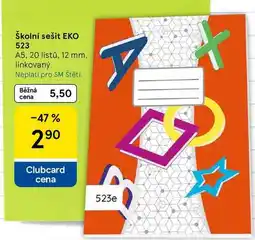Tesco Školní sešit EKO 523, A5. 20 listů, 12 mm. linkovaný nabídka