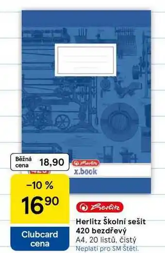 Tesco Herlitz Školní sešit 420 bezdřevý A4, 20 listů, čistý nabídka