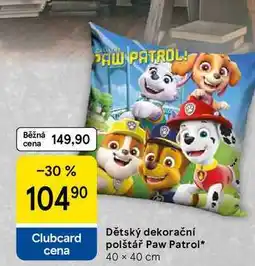 Tesco Dětský dekorační polštář Paw Patrol, 40 x 40 cm nabídka