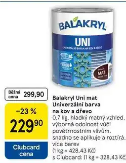 Tesco Balakryl Uni mat Univerzální barva na kov a dřevo, 0,7 kg, hladký matný vzhled nabídka