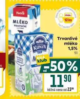 Billa Trvanlivé mléko 1,5% 1l nabídka