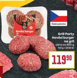 Billa Grill Party Hovězí burger na gril cena za 400 g nabídka