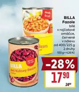 Billa BILLA Fazole bílé v rajčatové omáčce, červené v nálevu Beans od 400/225 g nabídka