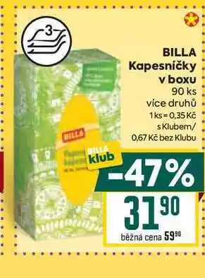 Billa BILLA Kapesníčky v boxu 90 ks nabídka