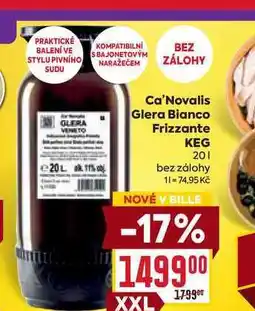 Billa Ca'Novalis Glera Bianco Frizzante KEG 20l nabídka