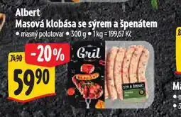 Albert Masová klobása se sýrem a špenátem nabídka