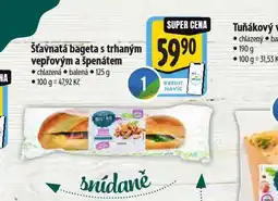 Albert Šťavnatá bageta s trhaným vepřovým s špenátem nabídka