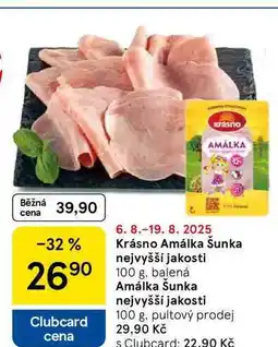 Tesco Krásno Amálka Šunka nejvyšší jakosti, 100 g nabídka