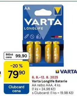 Tesco Varta Longlife Baterie AA nebo AAA, 4 ks nabídka