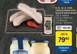 Tesco Láďa Grileman Echt bavoriš bílá klobása, 220 g, balená nabídka