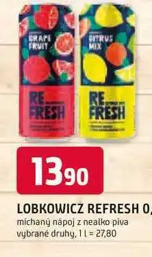 Trefa LOBKOWICZ REFRESH 0, míchaný nápoj z nealko piva vybrané druhy 0,5l plech nabídka