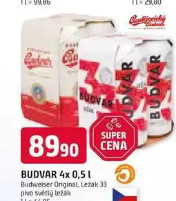 Trefa Budweiser Budvar B:Original Pivo světlý ležák 4 x 0,5l nabídka