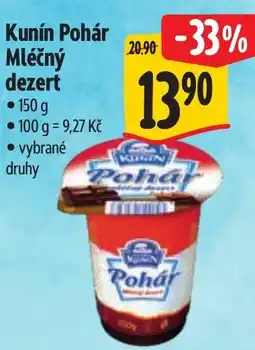 Albert Kunín Pohár Mléčný dezert nabídka