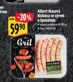 Albert Masová klobása se sýrem a špenátem nabídka