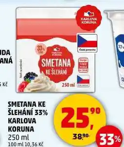 Penny Market SMETANA KE ŠLEHÁNÍ 33% KARLOVA KORUNA, 250 ml nabídka