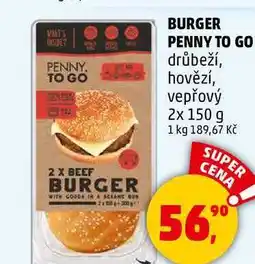Penny Market BURGER PENNY TO GO drůbeží, hovězí, vepřový, 2x 150 g nabídka