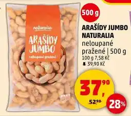 Penny Market ARAŠÍDY JUMBO NATURALIA neloupané pražené, 500 g nabídka