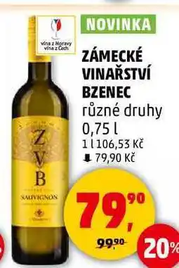 Penny Market ZÁMECKÉ VINAŘSTVÍ BZENEC různé druhy, 0,75 l nabídka