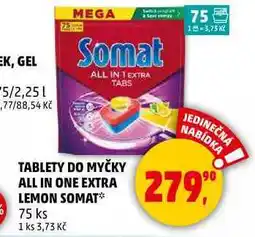 Penny Market TABLETY DO MYČKY ALL IN ONE EXTRA LEMON SOMAT, 75 ks nabídka