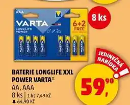 Penny Market BATERIE LONGLIFE XXL POWER VARTA AA, AAA, 8 ks nabídka