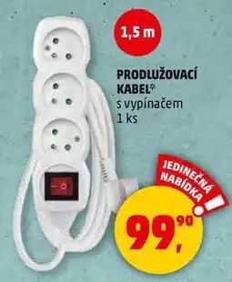 Penny Market PRODLUŽOVACÍ KABEL s vypínačem, 1 ks nabídka
