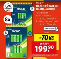 Lidl TRONIC NABÍJECÍ BATERIE Ni-MH – 8 KUSŮ nabídka