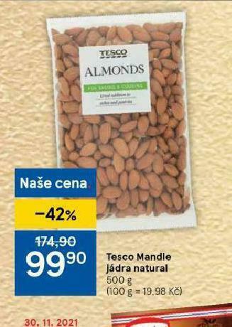 Tesco Mandle jádra natural nabídka