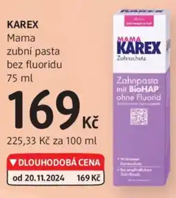 dm drogerie KAREX Mama zubní pasta bez fluoridu nabídka