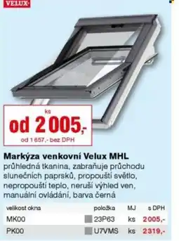 DEK Markýza venkovní Velux MHL nabídka