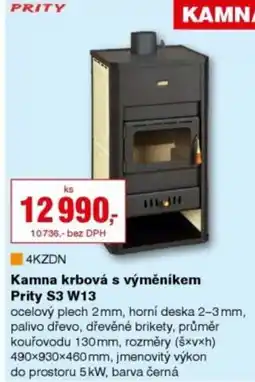 DEK Kamna krbová s výměníkem Prity S3 W13 nabídka