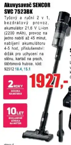 EVA Akuvysavač SENCOR SVC 7523BK nabídka
