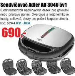 EVA Sendvičovač Adler AD 3040 5v1 nabídka
