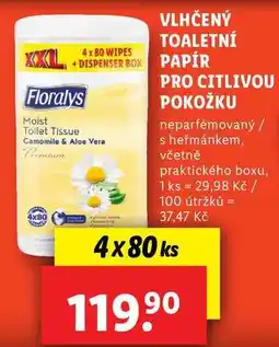 Lidl VLHČENÝ TOALETNÍ PAPÍR PRO CITLIVOU POKOŽKU, 4x 80 ks nabídka