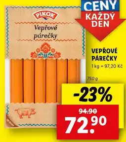 Lidl VEPŘOVÉ PÁREČKY, 750 g nabídka