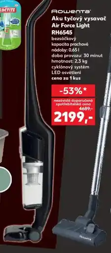 Kaufland Aku tyčový vysavač Air Force Light RH6545 nabídka