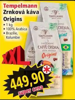 Norma Tempelmann Zrnková káva Origins nabídka