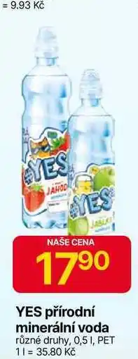 Hruška YES přírodní minerální voda různé druhy, 0,5 l, PET nabídka