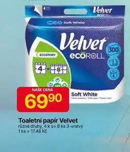 Hruška Velvet Soft White Toaletní papír různé druhy, 4 ks nabídka