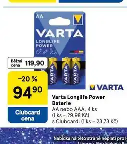 Tesco Varta long life power baterie nabídka