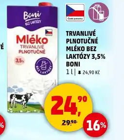 Penny Market Trvanlivé plnotučné mléko bez laktózy 3,5% boni nabídka