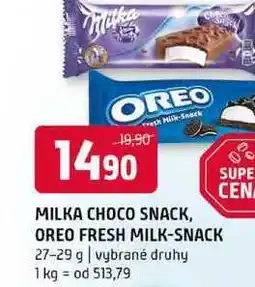 Terno Milka choco snack oreo fresh milk snack 27-29 g vybrané druhy nabídka