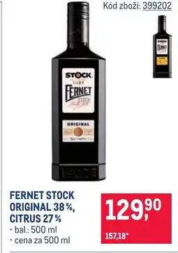 Makro Fernet stock original 38%, citrus 27% nabídka
