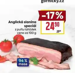 Billa Anglická slanina speciál z pultu lahůdek cena za 100 g nabídka