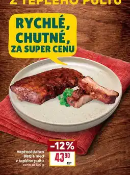 Billa Vepřová žebra BBQ & med z teplého pultu cena za 100 g nabídka