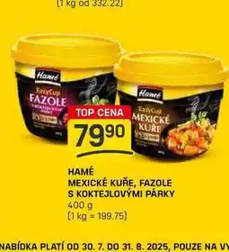 Flop HAMÉ MEXICKÉ KUŘE, FAZOLE S KOKTEJLOVÝMI PÁRKY 400 g nabídka